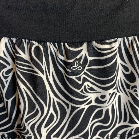 Prana Tiered Ruffle Skirt Black White Abstract Print Size Small Stretch Waist - Picture 5 of 7